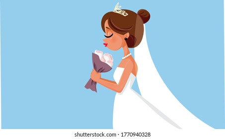 
Beautiful Bride Holding Flower Bouquet Wedding Illustration. Glamorous beautiful woman getting married
