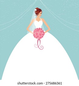 Beautiful bride holding a flower bouquet | Bridal shower invitation | Wedding