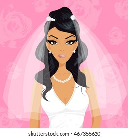 Beautiful bride  on pink background.