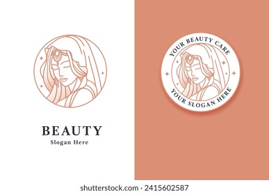 beautiful bride wearing indian dress logo design line art, vector ,template 