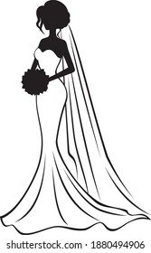 Beautiful bride. Wedding day. Elegant dress. Vector picture.