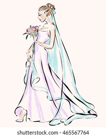 Beautiful bride in wedding dress vector illustration