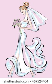 Beautiful bride in wedding dress vector illustration