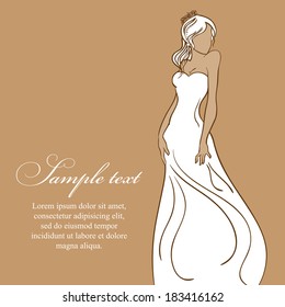 Beautiful bride in white dress. vector illustration