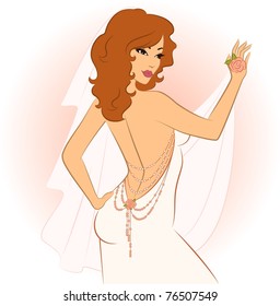 Beautiful bride in white dress. Vector