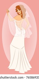 Beautiful bride in white dress. Vector