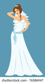 Beautiful bride in white dress. Vector