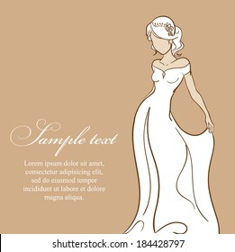 Beautiful bride in white dress. Wedding vector illustration