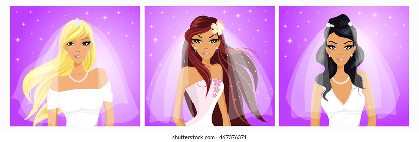 Beautiful brides on  violet background