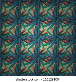 Beautiful bright abstract decorative blue, pink and green flowers. Vector illustration. Floral seamless texture. Elements to create design patterns, ornament, backgrounds, wallpaper, textiles.