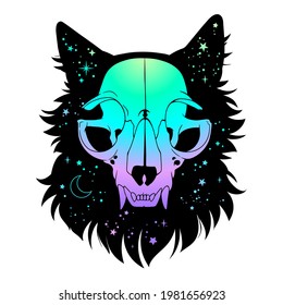 beautiful bright animal skull with wool silhouette