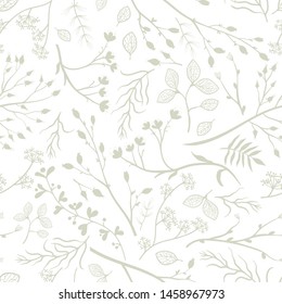 Beautiful bright autumn branches, leaves and flowers seamless pattern, romantic floral fall background, great for seasonal fashion prints, textiles, wallpapers, banners - vector surface design