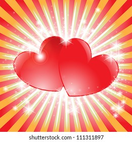 beautiful bright background with two sparkling hearts