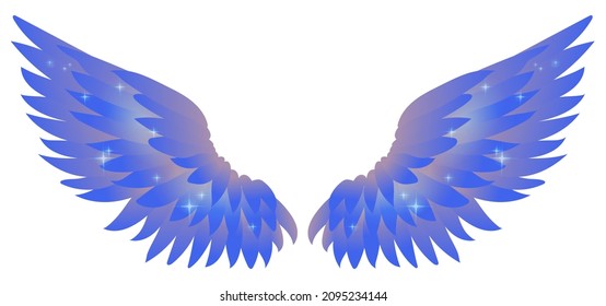 Beautiful bright blue glittery angel wings, color vector illustration