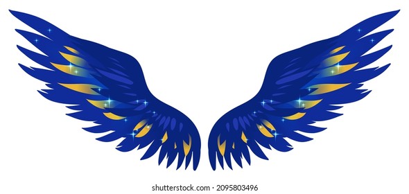 Beautiful bright blue glittery magic wings  background wall  color vector illustration