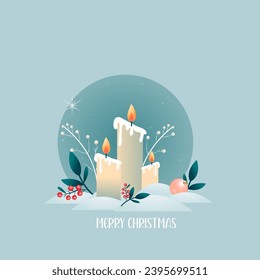 beautiful and bright candles are depicted. The card is made in the traditional New Year's style, using festive colors and elements.