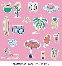 beautiful bright color cartoon stickers on pink background
