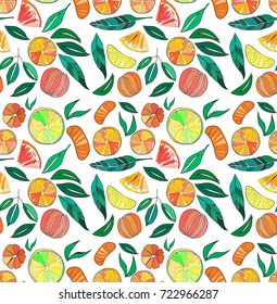 Beautiful bright colorful delicious tasty yummy ripe juicy lovely orange summer autumn dessert slices of oranges and mandarins pattern vector illustration. Perfect for textile, wallpapers, cards