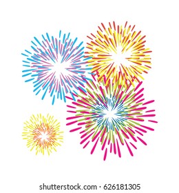 beautiful & Bright colorful fireworks flat design style in the sky vector illustration on white background