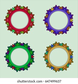 Beautiful, Bright and Colorful Transparent Circle Photo Frame Borders Wreaths With Leaves and Flowers, Set of Four - Vector Illustration