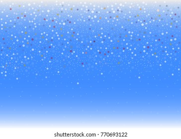 Beautiful bright colorful vector confetti background with falling confetti or bubbles, luminous blue background with lights on top and bottom. Vector Illustration