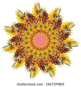 Beautiful bright detailed flower splashes on a white backdrop. Grunge sunflower for holidays and events, backgrounds and textures, prints, textiles, posters, invitation cards, wallpaper, etc.