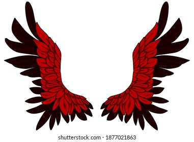 Beautiful bright fiery red black devil wings, vector