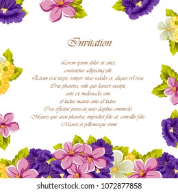 beautiful bright floral frame. For your design of postcards, wedding invitations, birthday party, Valentine's day and more. Vector illustration.