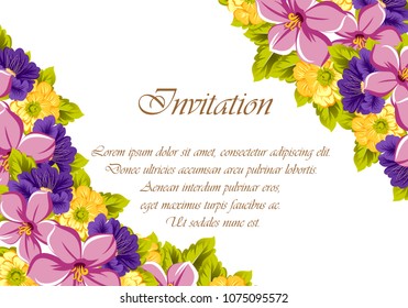 beautiful bright floral frame. For your design of postcards, wedding invitations, birthday party, Valentine's day and more. Vector illustration.