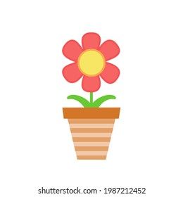 schöne, helle Blume in einem Topf. Vektorgrafik auf weißem Hintergrund.