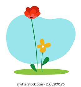 Beautiful bright flowers in the meadow. Vector illustration in flat style