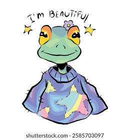 Beautiful bright frog in a sweater. Conceptual vector illustration. For print design. Hand drawing. Self-care. Love yourself 🩷