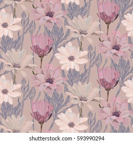 beautiful, bright, gentle, seamless pattern with summer flowers daisies. Eco trend pattern for textiles and prints, and printing.