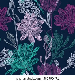 beautiful, bright, gentle, seamless pattern with summer flowers daisies. Eco trend pattern for textiles and prints, and printing.