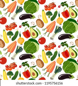 Beautiful bright graphic art vegetarian healthy  pattern of organic vegetables: potato, tomato, beetroot, shallot, eggplant, corn, carrot vector hand sketch. Perfect for greetings card, textile, menu