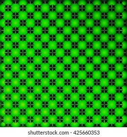The beautiful bright green background with stylized clover leaves.