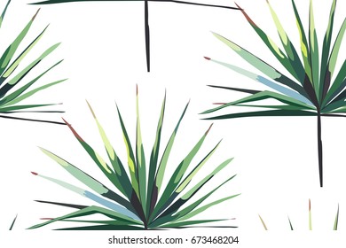 Beautiful bright green tropical wonderful hawaii floral herbal summer horizontal seamless pattern of a palms vector illustration