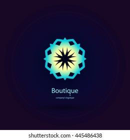 Beautiful bright juicy circular company logo, mark, emblem, element for boutique, sweets. Simple geometric mandala logotype. Business, invitations. Kaleidoscope flower. 
