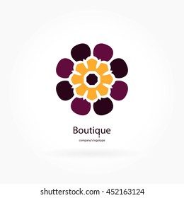 Beautiful bright juicy circular company logo, mark, emblem, element for boutique, sweets. Simple geometric mandala logotype. Business, invitations. Kaleidoscope flower. Islam, Arabic, Indian.