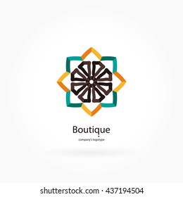 Beautiful bright juicy circular logo. Logotype for antique boutique, sweets. Company mark, emblem, element. Simple mandala. Business, invitations. Kaleidoscope big bud. Abstract decorative flower.