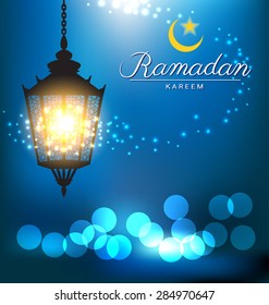 Beautiful bright lamp with bokeh for ramadan festival 