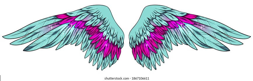 Beautiful bright magic blue magenta vector wings