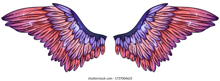beautiful bright magic glitetry purple pink angel wings, vector