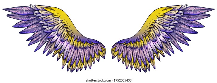 Beautiful bright magic violet yellow vector wings