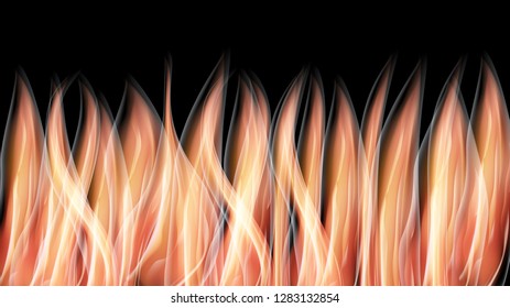 Beautiful bright motley yellow orange abstract energy magical cosmic fiery neon wall of lines and stripes, waves, flames on a black background and copy space. Vector illustration.
