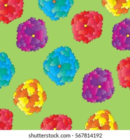 beautiful, bright, multicolored flowers on green background
