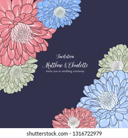 Beautiful bright pattern with abstract chrysanthemum flowers.