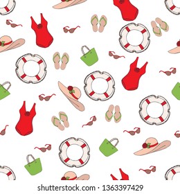 
beautiful bright pattern with beach accessories