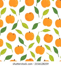 A beautiful, bright pattern of fresh peaches and leaves. 