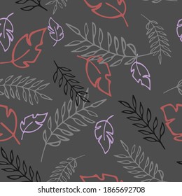 Hermoso patrón brillante con hojas y ramas tropicales. Plantas exóticas en un patrón brillante y sin costuras. Ilustración vectorial.